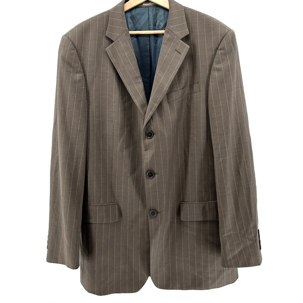 Vintage 90s Oscar de la Renta Brown Blue Pinstripe Blazer